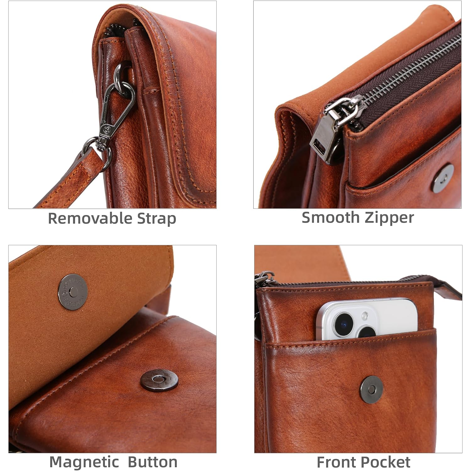 Iswee Leather Crossbody Bags For Women Rfid Blocking Cell Phone Purse Small Anti-Theft Zippered With Card Slots