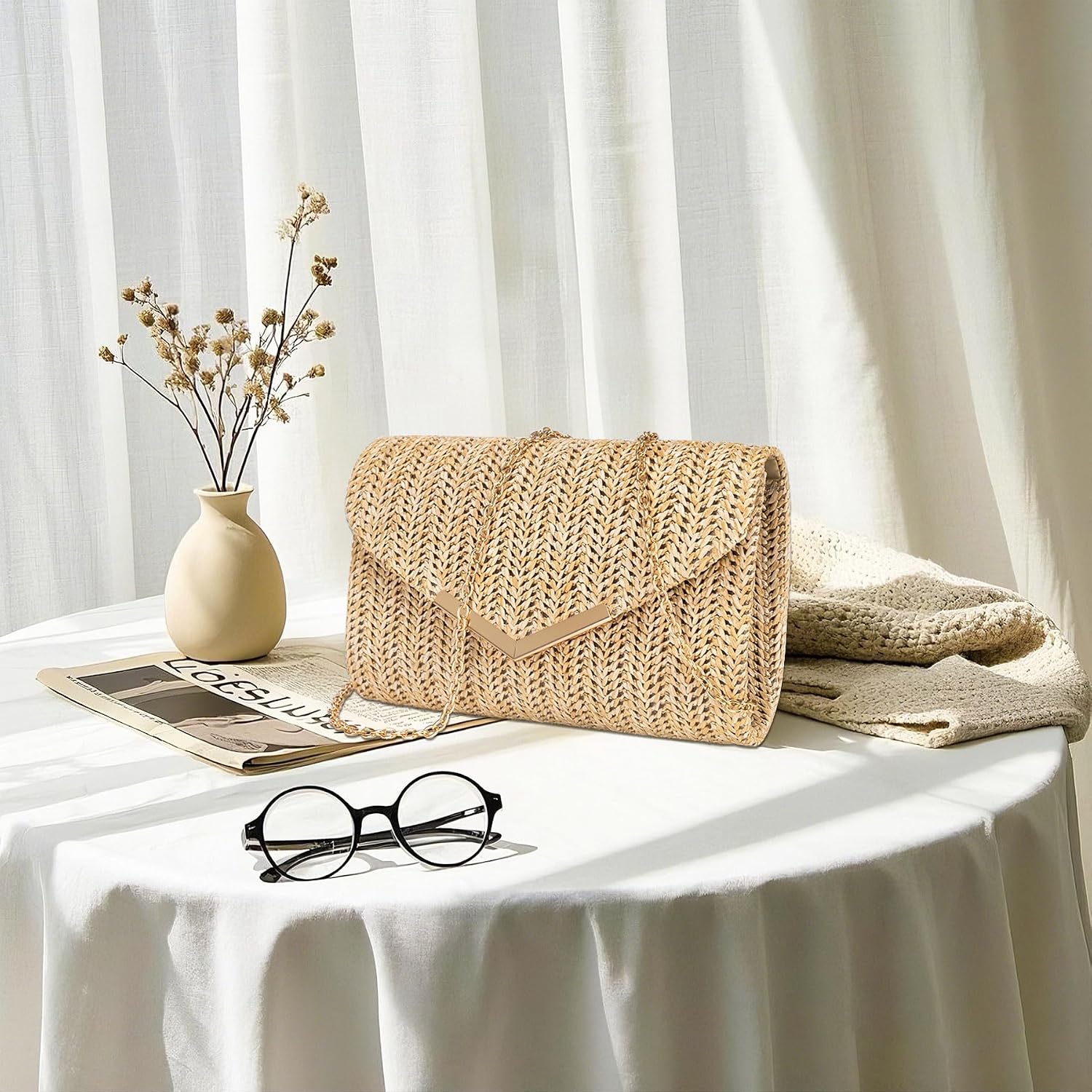 Larcenciel Clutch Purse For Women, Trendy Envelope Evening Handbag Party Bag & Chain For Wedding Prom Cocktail Night Vacation