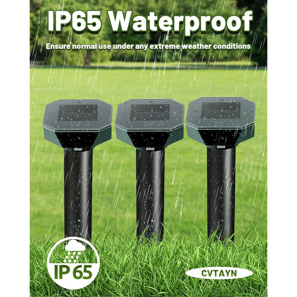 Snake & Mole & Rabbit & Skunk Repellent Solar Powered, Upgraded Ultrasonic Deterrent, Ip65 Waterproof, Gopher Groundhog Chipmunk Raccoon And Vole Repellent & Deterrent For Lawn & Garden, 4 Pack