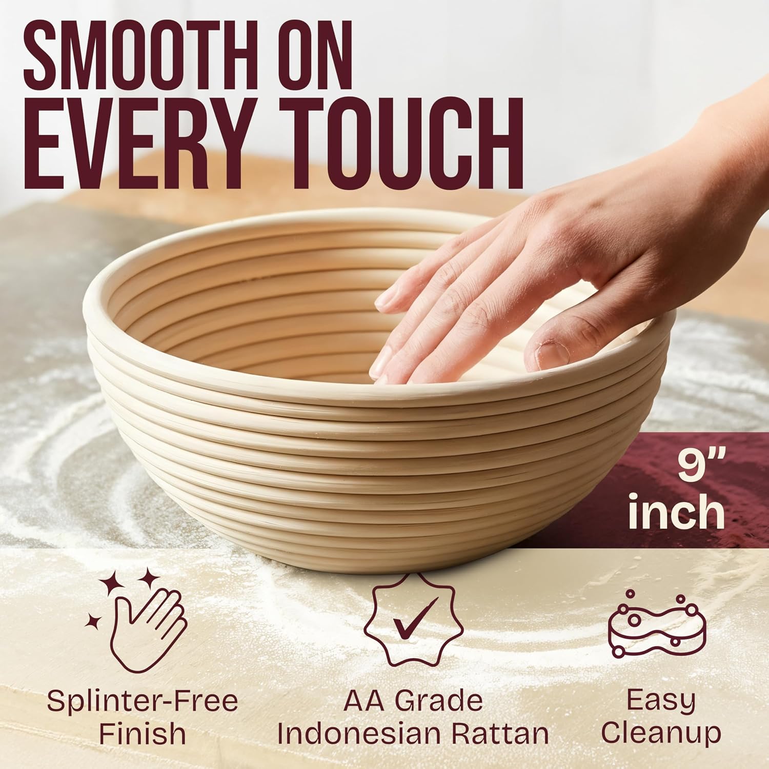 Superbaking Sourdough Starter Kit, 9" Round Banneton Bread Proofing Basket Set Of 2, Sourdough Bread Baking Supplies, Sourdough Tools With Silicone Bread Sling, Bread Making Tools, Baking Gifts