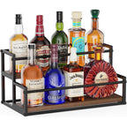 Thygiftree Liquor Bottle Display Shelf, 2 Tier Coffee Syrup Rack Organizer & Bar Shelf Stand For Liquor, Whiskey, Olive Oil, Kitchen Counter & Home Bar Storage