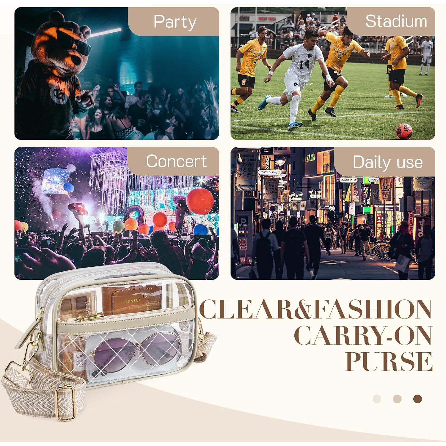 Missnine Clear Bag For Stadium Events Quilted Clear Purse For Women Stadium Approved Pvc Crossbody Concert Bag