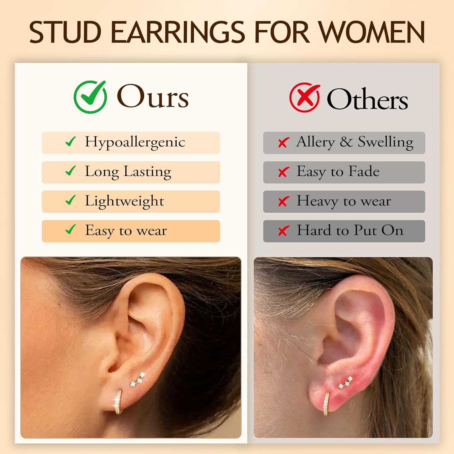Turandoss 7 Pairs Gold Earrings for Women - Hypoallergenic 14K Gold Plated Stud & Hoop Cartilage Earring Sets Lightweight Helix Lobe Tragus Conch Earrings for Women