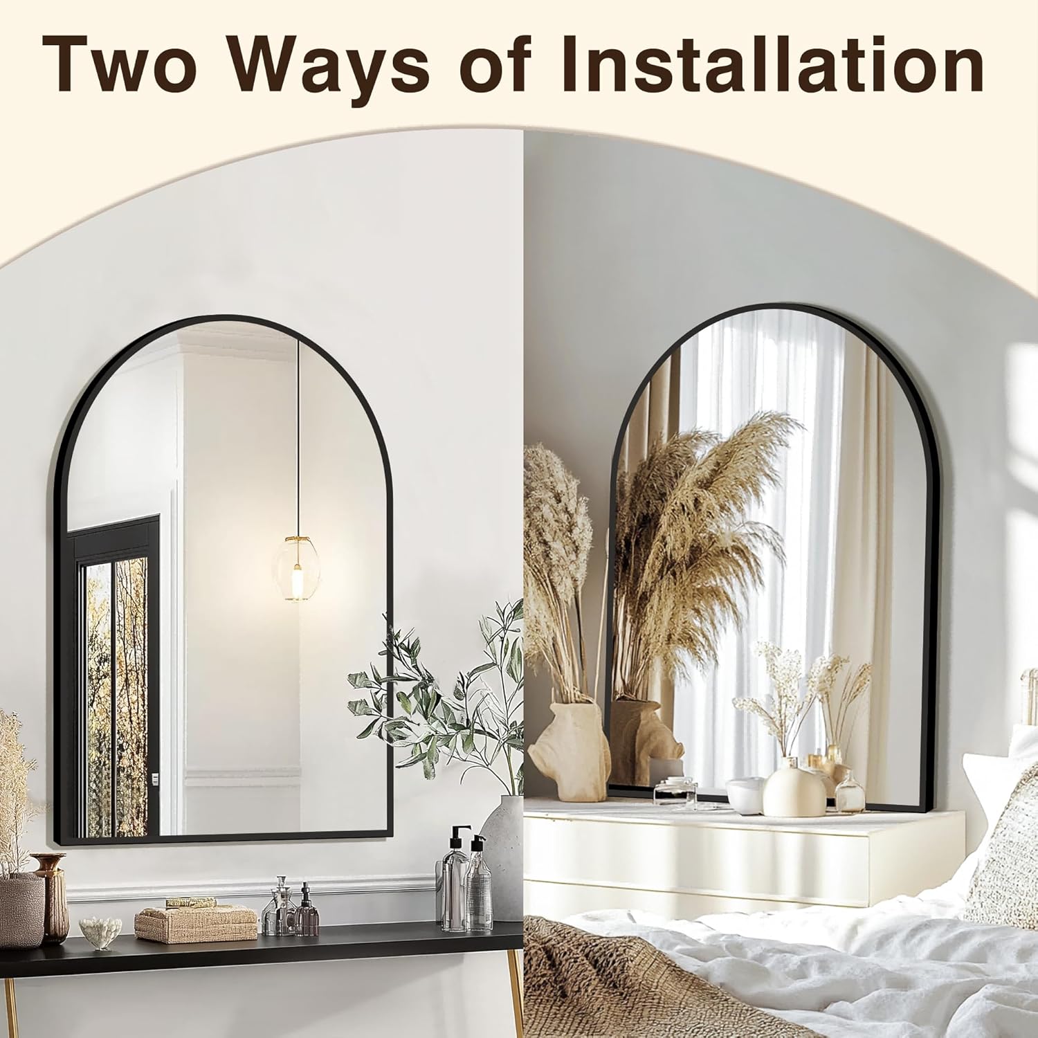 FICTOR Bathroom Mirror for Wall, Arched Vanity Bathroom Mirror for Over Sink, Metal Framed with HD Shatter-Proof Glass for Entryway, Living Room,Bedroom(2 Pack 24” x 36”, Black)