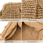 Rniega Straw Clutch Purses For Women Cloud Dumpling Pouch Straw Crossbody Handbag Summer Beach Woven Shoulder Bags