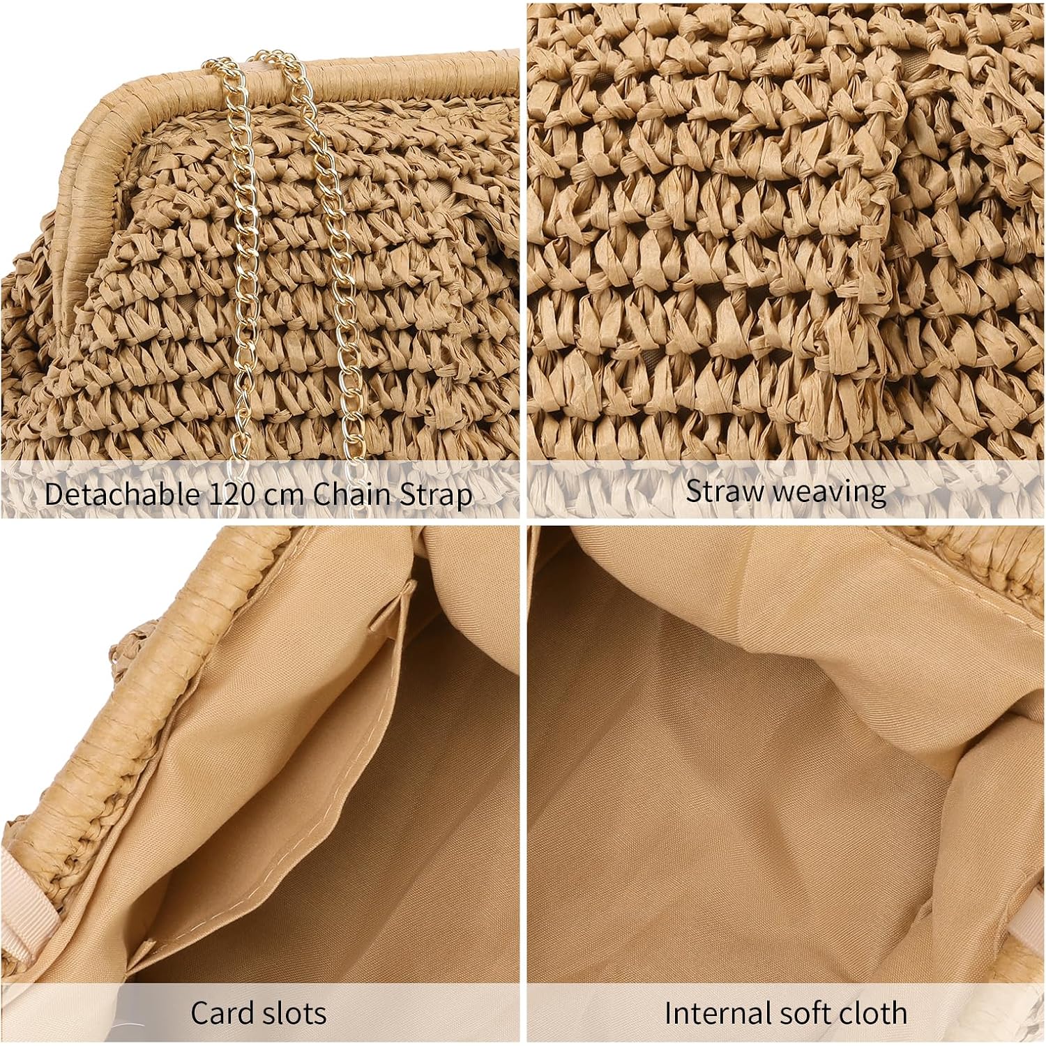 Rniega Straw Clutch Purses For Women Cloud Dumpling Pouch Straw Crossbody Handbag Summer Beach Woven Shoulder Bags