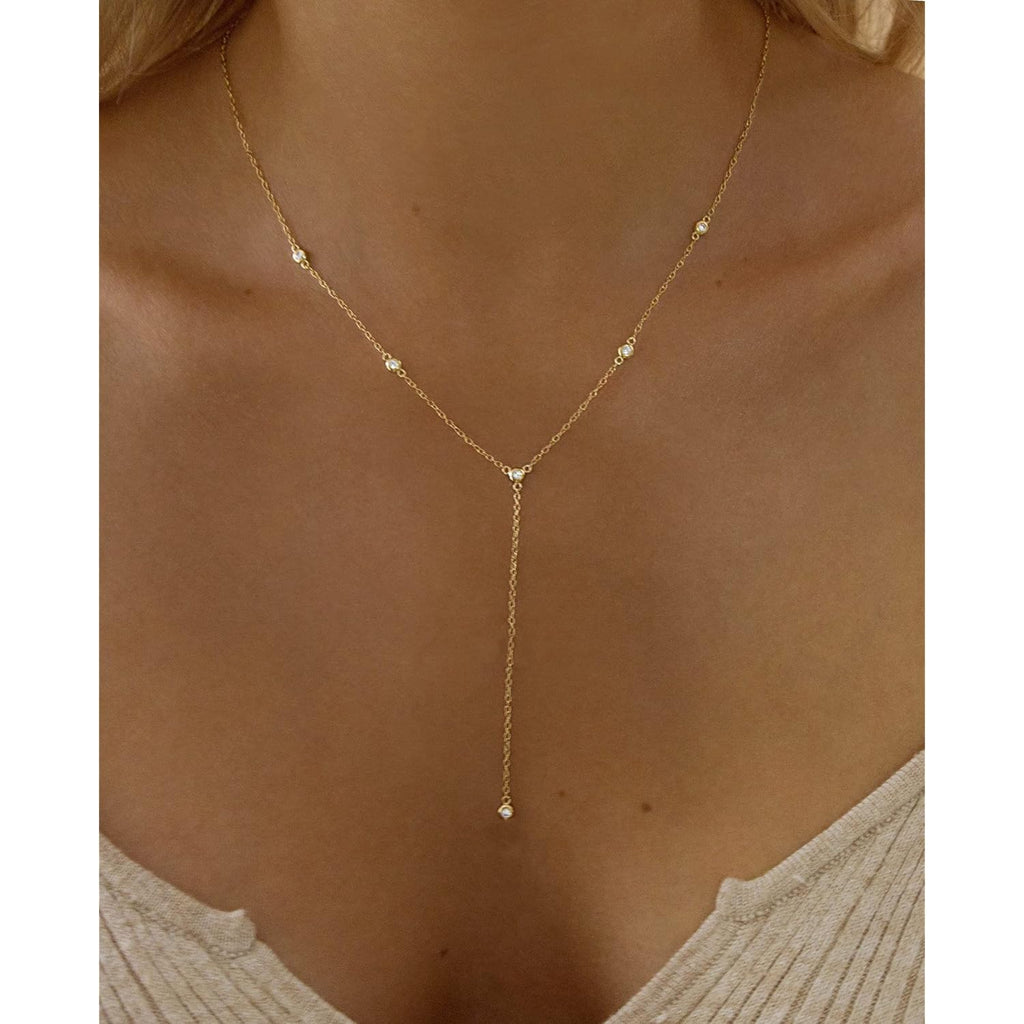 Gold Necklace for Women, Dainty Gold Long Necklaces 14k Gold Plated Prom Lariat Necklace Cute Choker Necklaces for Women Trendy Stuff Fashion Costume Gold Accessories Christmas Jewelry Gifts