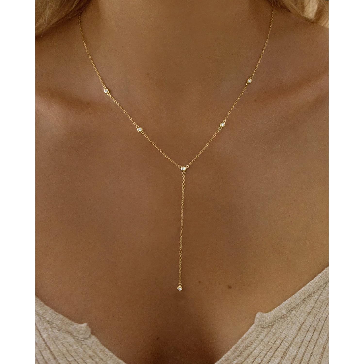 Gold Necklace for Women, Dainty Gold Long Necklaces 14k Gold Plated Prom Lariat Necklace Cute Choker Necklaces for Women Trendy Stuff Fashion Costume Gold Accessories Christmas Jewelry Gifts