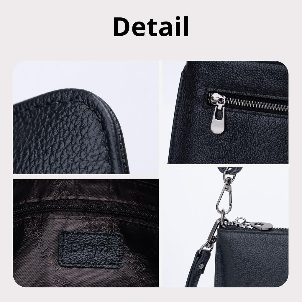 Bveyzi Genuine Leather Wristlet Purses For Women, Envelope Clutch Wallet Small Crossbody Bags For Dressy Evening