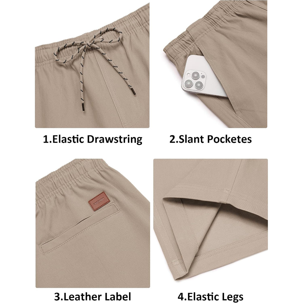 Coofandy Mens Casual Shorts Cotton Drawstring 9 Inch Chino Shorts Stretch Elastic Waist Summer Beach Golf Shorts