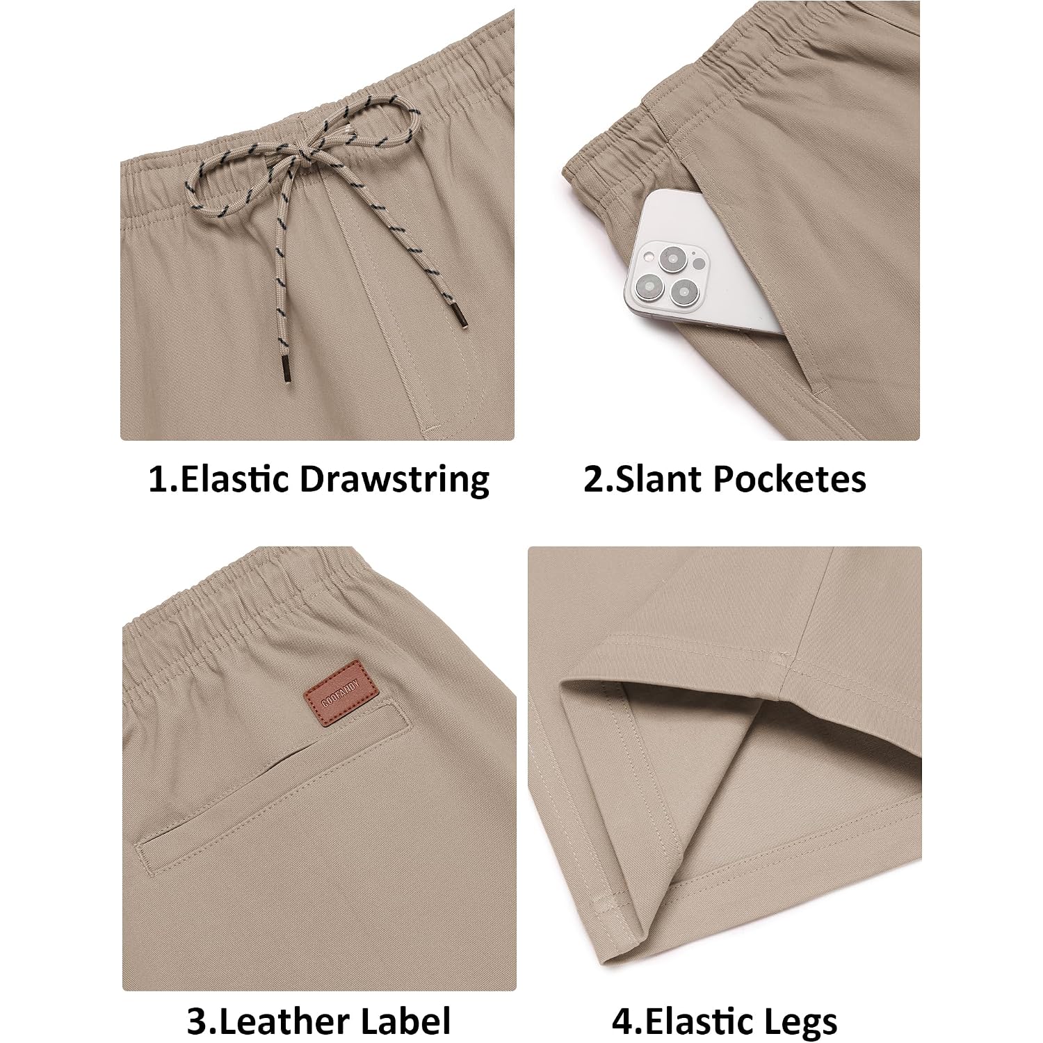 Coofandy Mens Casual Shorts Cotton Drawstring 9 Inch Chino Shorts Stretch Elastic Waist Summer Beach Golf Shorts