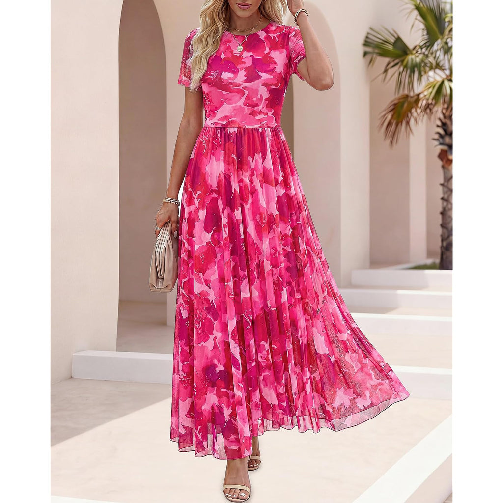Btfbm Summer Dresses For Women 2026 Formal Short Sleeve Floral Homecoming Dress Maxi Wedding Guest Vacation Outfits