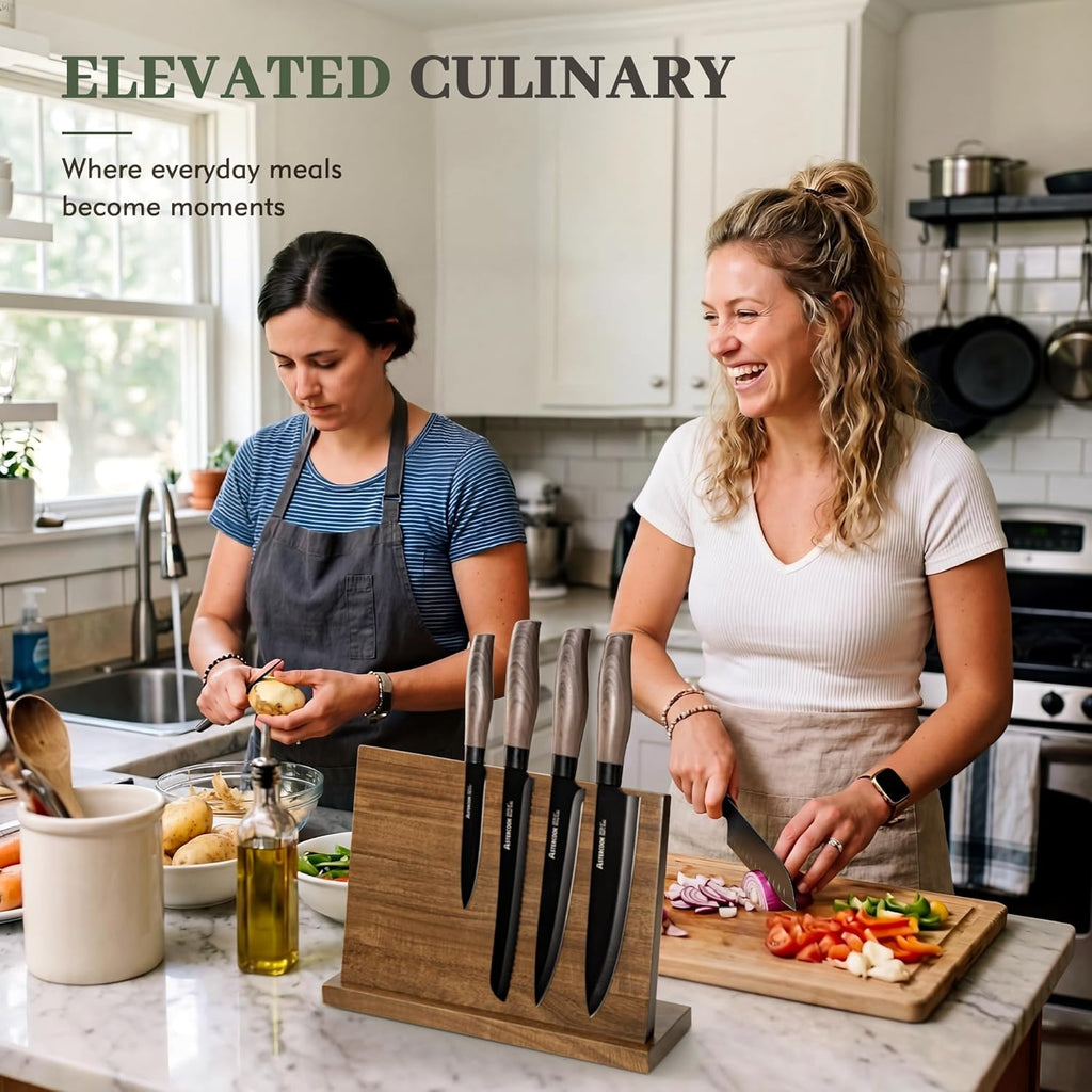 Astercook Knife Set, 13-Piece Kitchen Knives Set with 6 Blade Guards, Black Anti-Rust & Non-Stick Coating, Dishwasher Safe Stainless Steel Knives, Ergonomic Handle, Perfect for Holiday Gifts