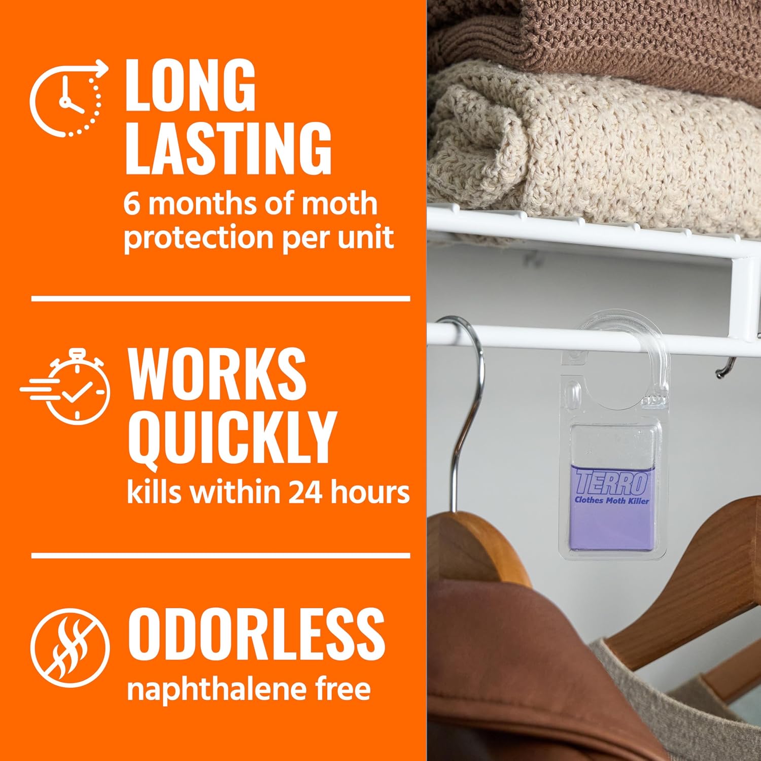 Terro Clothes Moth Killer, 3-Pack, Kills Adult Moths, Larvae & Eggs | Fast-Acting Odorless Formula, 24 Hour Protection For Closets Wardrobes Drawers Storage Areas, Treats 3 Standard Closets