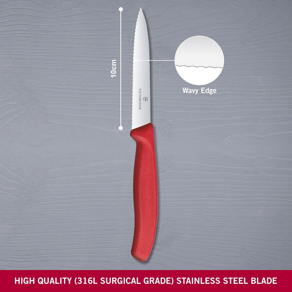 Victorinox VIC-6.7731 Swiss Classic Paring 4" Serrated Spear Point Blade 5/8" Width at Handle Red