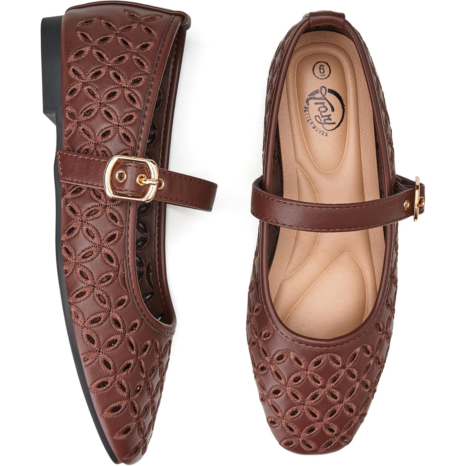 Trary Mary Jane Shoes Women, Hollow Flats for Women, Ballet Flats Shoes Round Toe Mary Jane Flats, Ankle Strap Spring Summer Shoes Dressy Comfortable