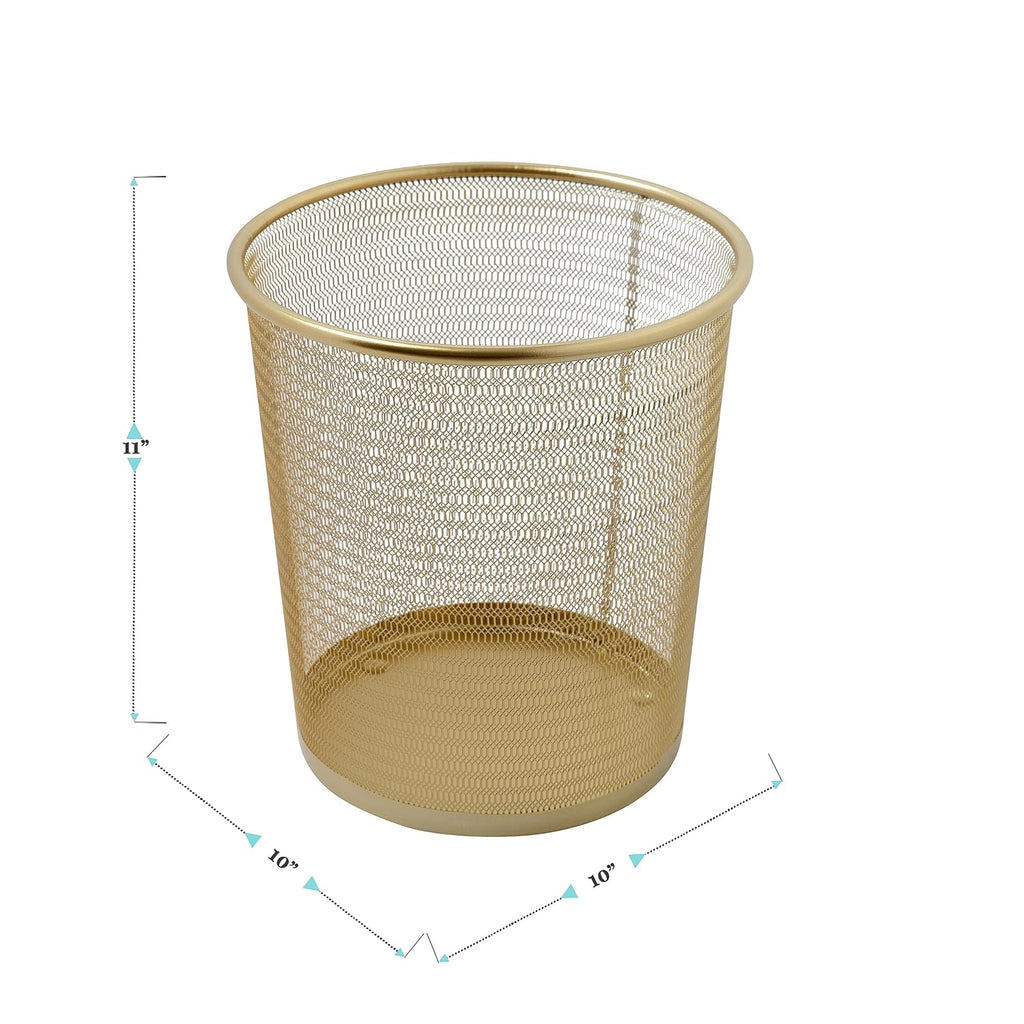 Martha Stewart Ryder Gold Mesh Metal Trash Can, 4.5 Gallon, Wastebasket For Office