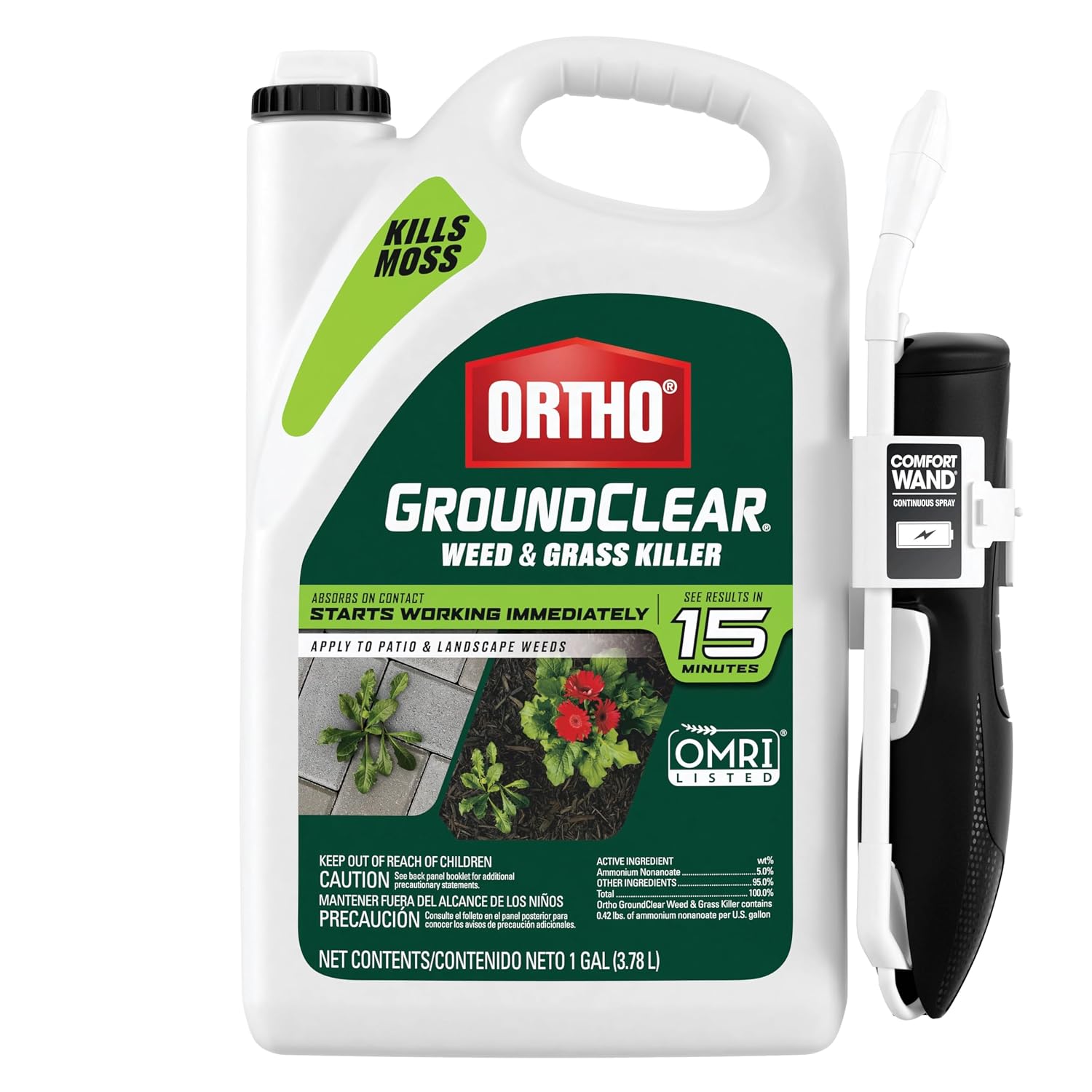 Ortho Groundclear Weed & Grass Killer With Comfort Wand, 1 Gal. | Kills Dandelions, Chickweed, Crabgrass, Moss & More, Omri Listed, Ready-To-Use Grass And Weed Killer Spray