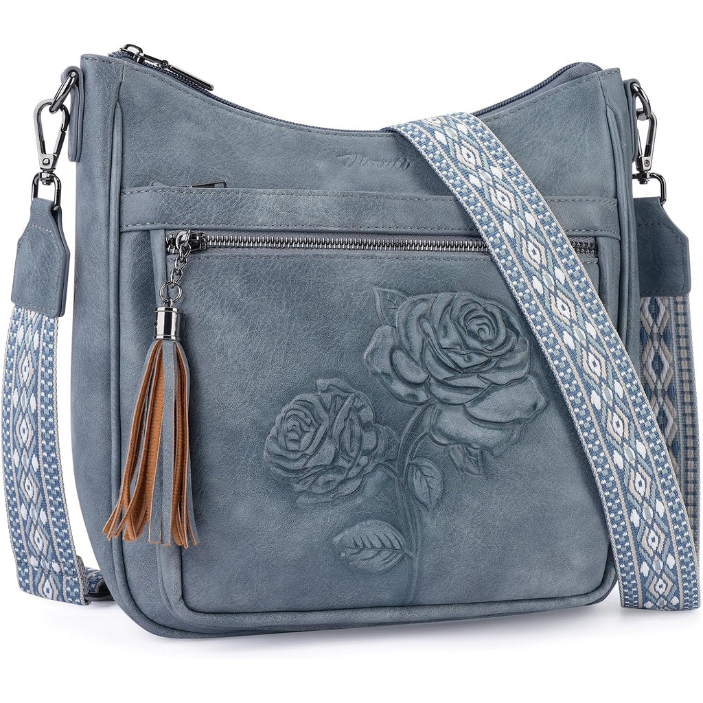 Crossbody Bags For Women Trendy Vegan Leather Hobo Purses Embossed Shoulder Handbag Lightweight Travel Purse