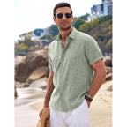 Coofandy Men'S Linen Shirts Short Sleeve Casual Shirts Button Down Shirt For Men Beach Summer Wedding Shirt