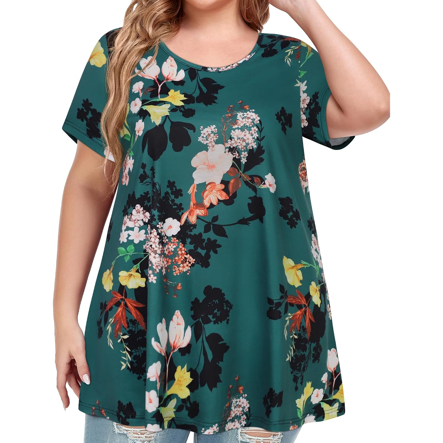 Plus Size Tops For Women Tunic Floral Casual Short Sleeves T Shirts Flowy Blouses 2026