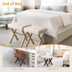 Lue Bona Square Linen Makeup Stool, Metal X Legs, Small Ottoman Stool Chair For Vanity, Modern Padded Seat Foot Rest For Makeup Room, Bathroom