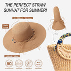 Trifabricy Beach Sun Straw Hats for Women, Wide Brim Womens Sun Hat UPF UV Protection, Foldable Packable Summer Hats Roll Up