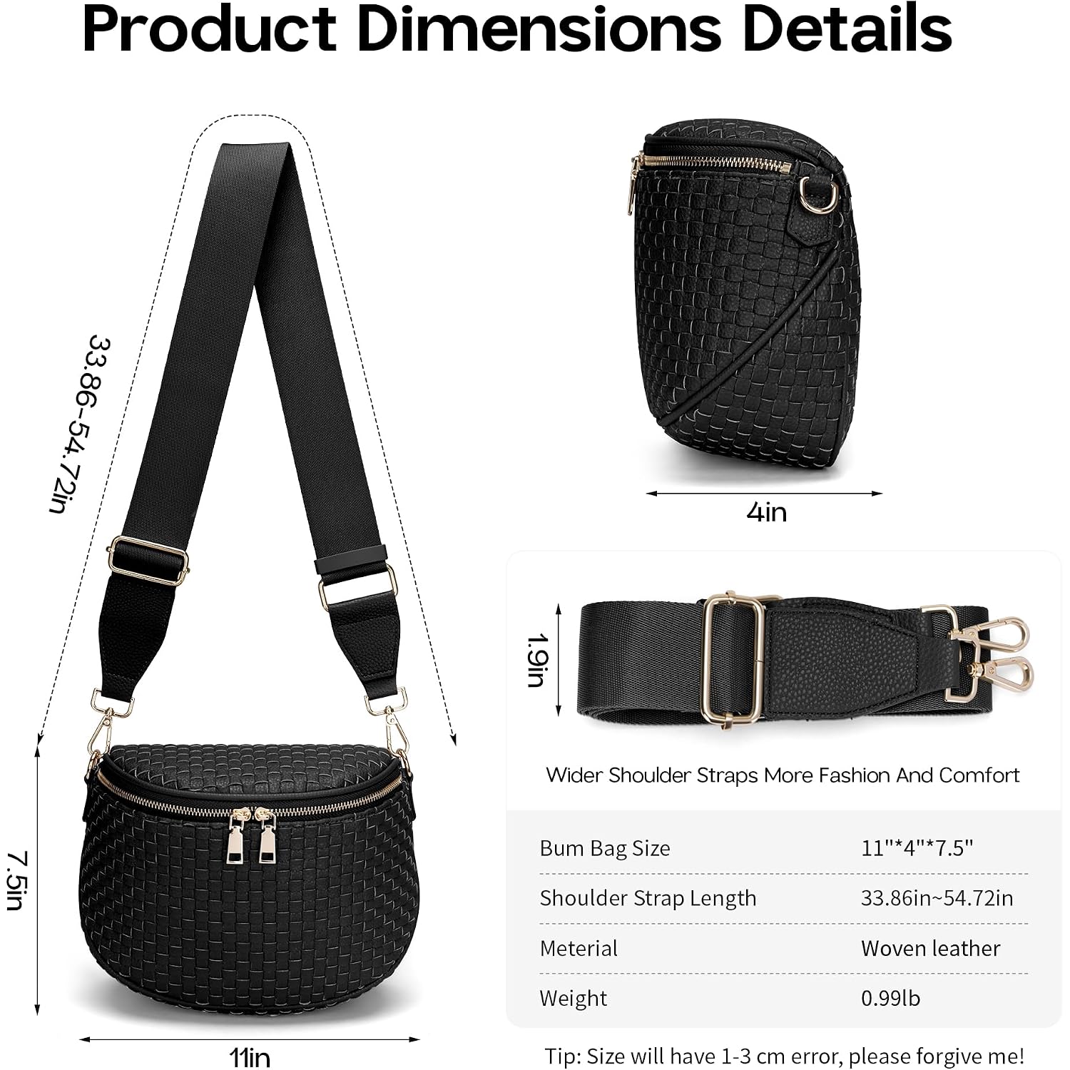Fodoko Woven Crossbody Bag For Women Woven Leather Bum Bags Checkered Cross Body Bags With Zipper