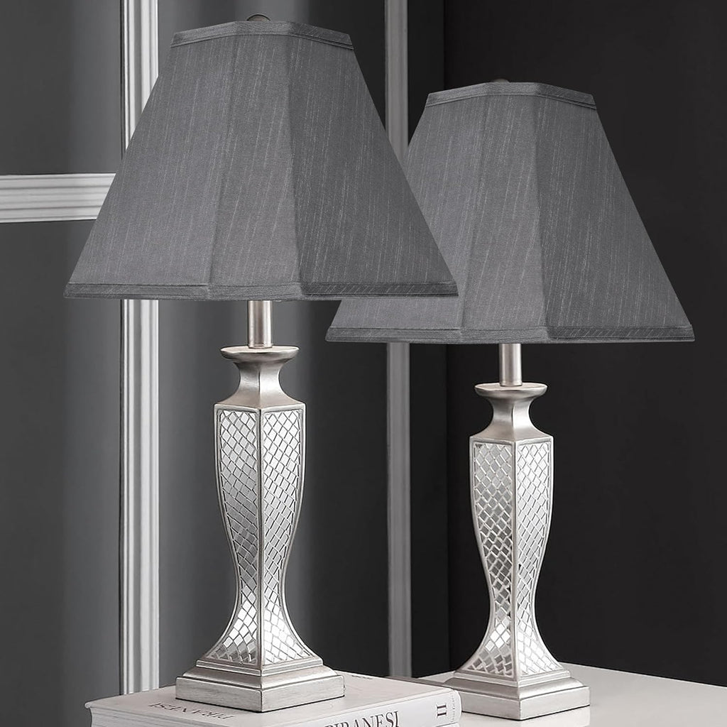 Go&So Bell Lamp Shade Set Of 2,6.5" X 13" X 10.5",Grey Fabric Lampshade | Retro Scalloped Lamp Shade For Table Lamps,Floor Lamps Replacement,Spider Fitter,Easy Assembly