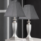 Go&So Bell Lamp Shade Set Of 2,6.5" X 13" X 10.5",Grey Fabric Lampshade | Retro Scalloped Lamp Shade For Table Lamps,Floor Lamps Replacement,Spider Fitter,Easy Assembly
