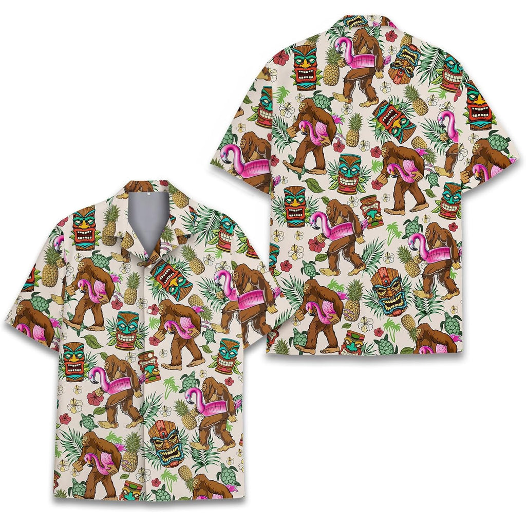 Tropical Bigfoot Hawaiian Shirts For Men Women, Sasquatch Summer Beach Button Down Short Sleeve