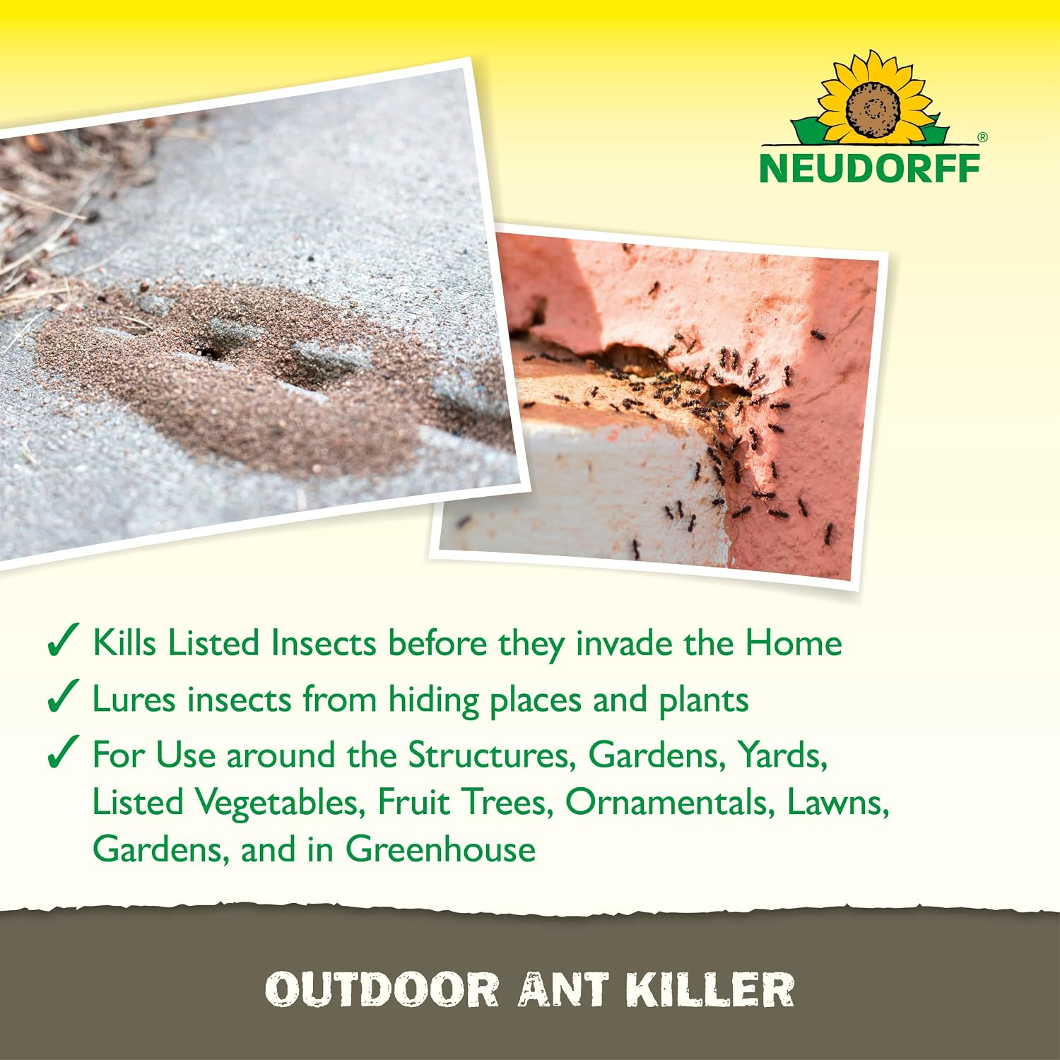 Neudorff Outdoor Ant Killer, Ant Bait Granules 1 Lbs Treats Up To 2,000 Sq. Ft. & Lasts Up To 4 Weeks, Home Perimeter Treatment For Organic Gardening, Insect Bait Attracts And Kills (1 Lb. (Ants))