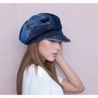 Bidadary Denim Newsboy Beret Hat for Women Cabbie Flat Cap French Newsboy Hat for Traveling Dark Blue