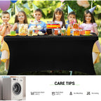 Obstal 6ft Stretch Black Spandex Table Cloth for Standard Folding Tables - 2 Pack Universal Rectangular Fitted Tablecloth Protector for Wedding, Trade Show, Vendor Stand