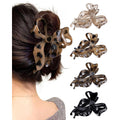 Mesovor 4 Pack Cute Bow Claw Clip For Women, Nonslip Large Matte Strong Hold Bows Hair Clips For Thin And Thick Hair | Chic Hair Styling Accessories (4.1" Black, Leopard)