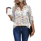 XIEERDUO 3/4 Length Sleeve Womens Tops V Neck T Shirts Both Side Buttons Blouses Business Casual Outfits Loose Fit