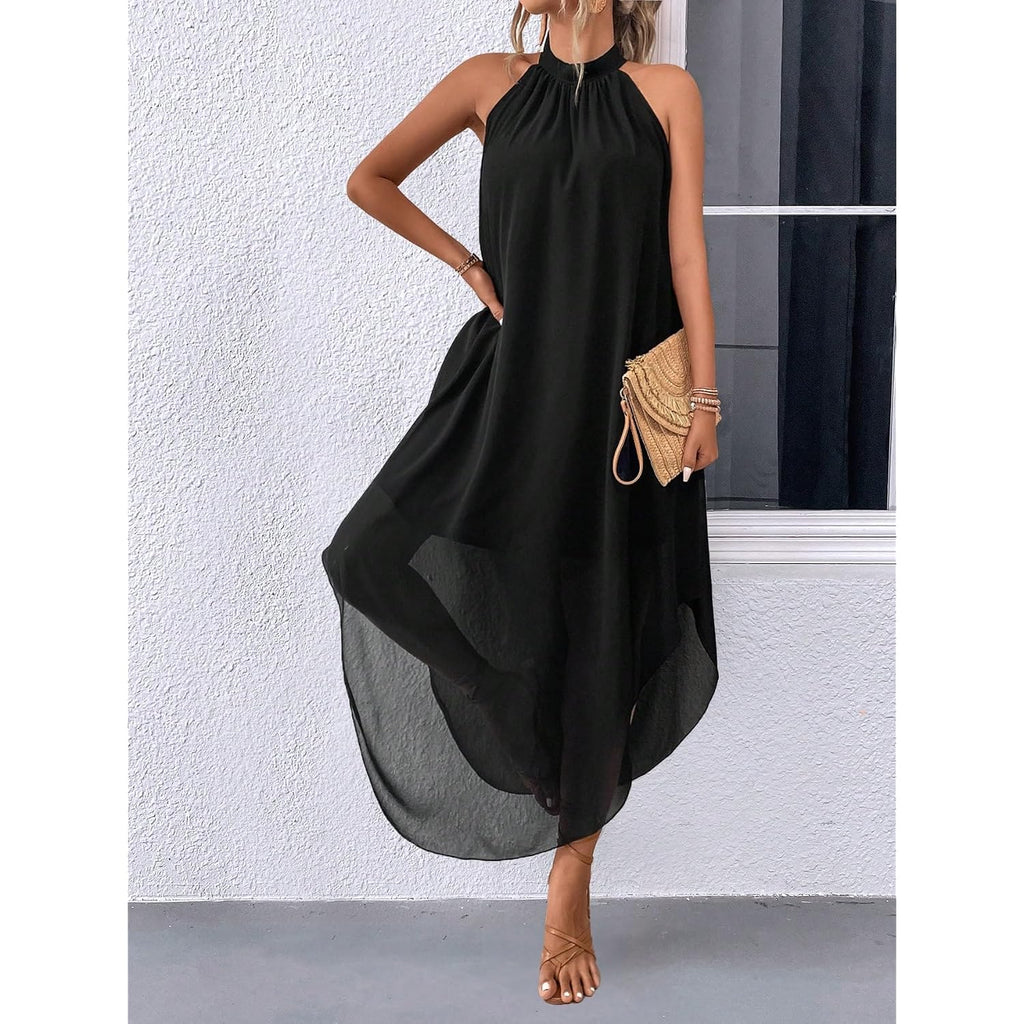 Verdusa Women'S Wedding Guest Dress Halter Flowy Chiffon Asymmetrical Long Summer Prom Dress
