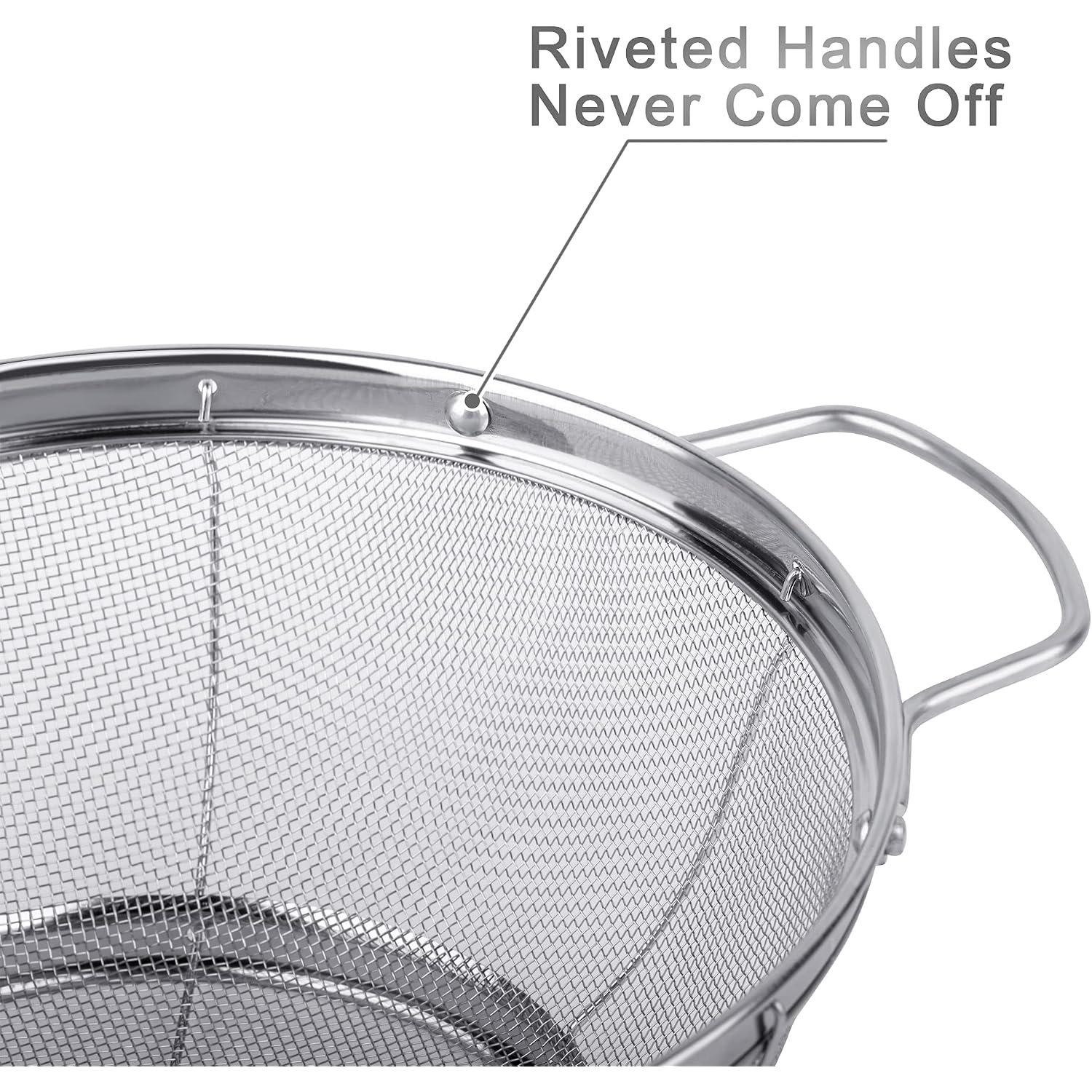 3 Pack 18/8 Stainless Steel Colander Sieves(5-Quart, 4-Quart And 3-Quart), Mesh Strainer Net Baskets With Handles & Resting Base For Strain, Drain, Rinse Or Steam
