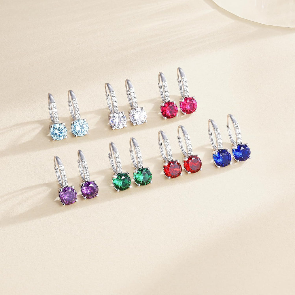 FANCIME 925 Sterling Silver Drop Dangle Earrings Leverback Clasp 6.5mm Hoop Gemstone Earrings Birthstone Jewelry Gift for Women Mom Wife Her