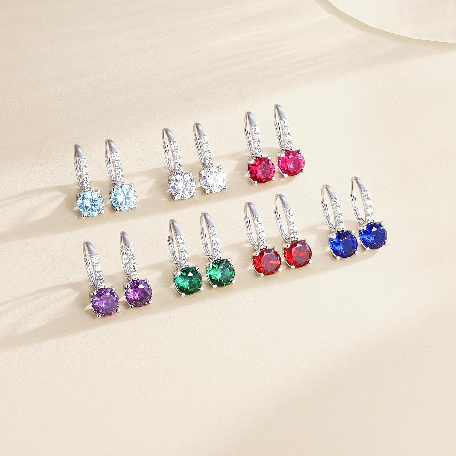 FANCIME 925 Sterling Silver Drop Dangle Earrings Leverback Clasp 6.5mm Hoop Gemstone Earrings Birthstone Jewelry Gift for Women Mom Wife Her