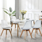Olixis Dining Chairs Set Of 4, Mid Century Modern Accent Chairs With Curved Backrest And Wood Legs, Pu Leather Upholstered Kitchen Side Chair For Living Room, Bedroom, Outdoor Patio, White