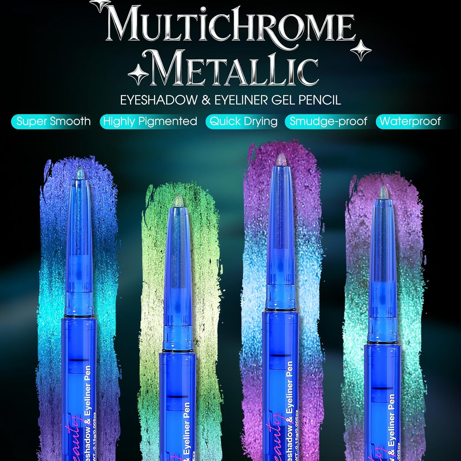 SUSIKEKI 4PCS Chameleon Metallic Eyeshadow & Eyeliner Gel Pencil Set – Multichrome Shifting Colors Glitter Eye Makeup, Waterproof Long-Lasting Smudge-Proof Duochrome Pencil for Multi-Dimensional Looks