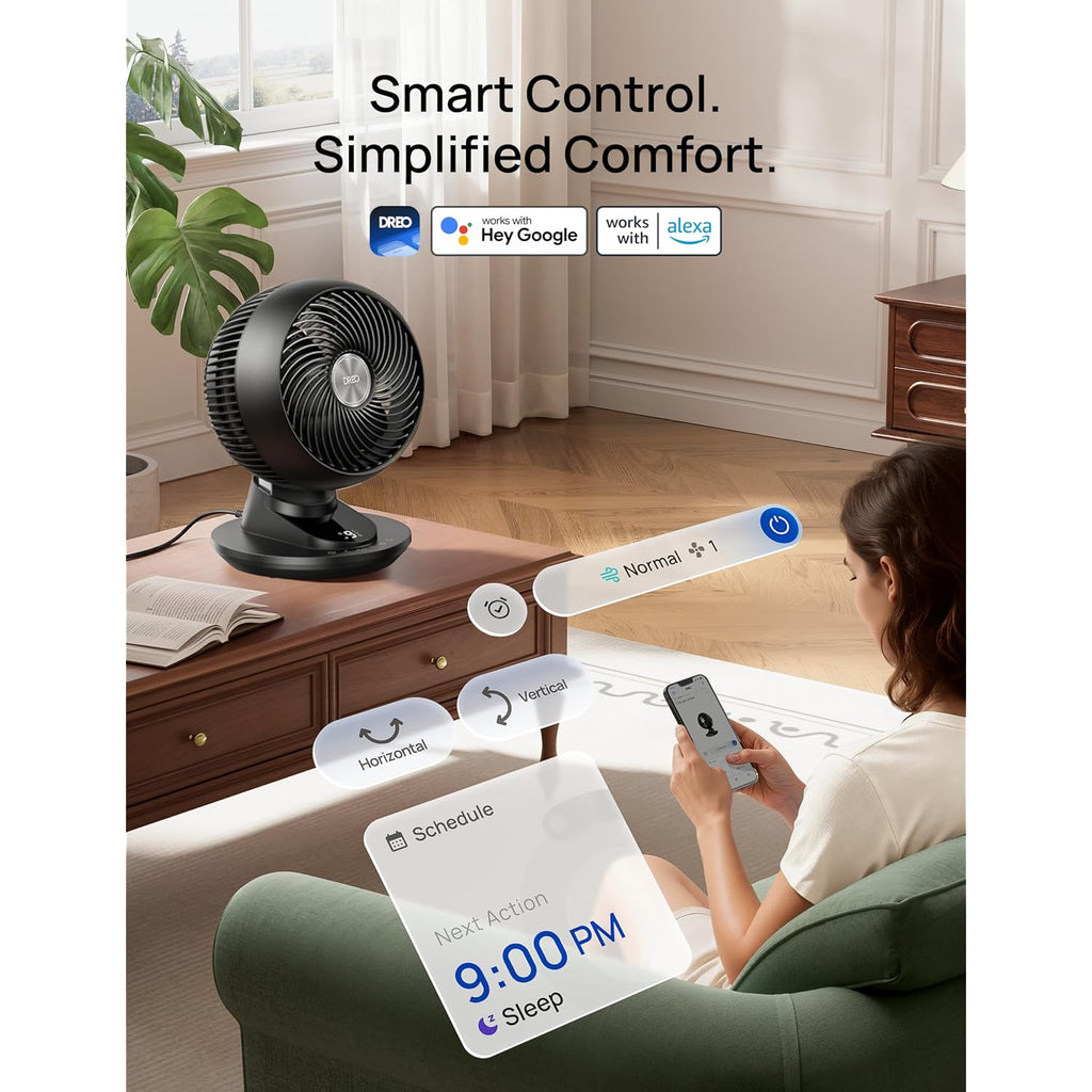 Dreo Smart Fan For Bedroom, Powerful 85 Ft Airflow, 12 Inches, Desk Fans In 20Db Quiet, 90°+90° Oscillating Fans, App/Voice Control, 9 Speeds & 8/12H Timer For Home Office Dorm