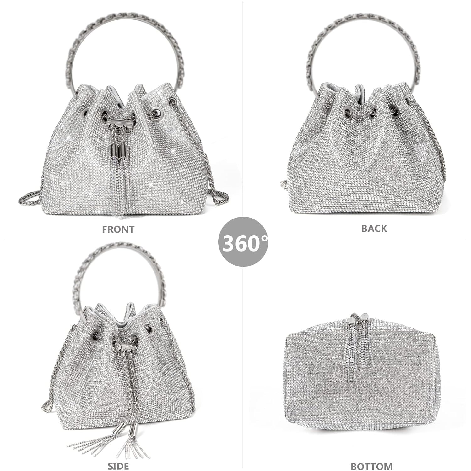 Sweetovo Bling Crystal Rhinestone Purse for Women Sparkly Clutch Handbag Crossbody Bag for Evening Wedding Party Prom