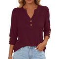 ANRABESS Womens Henley 3/4 Sleeve Tops, V Neck Comfy Fabric Shirts, Cozy for Work, Business, Trendy Versatile Casual Wear