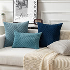 Kevin Textile Throw Pillow Covers Soft Corduroy Decorative Set Of 2 Boho Striped Pillow Covers Pillowcases Farmhouse Home Decor For Couch Bed Sofa Living Room 18X18 Inch Blue Grey