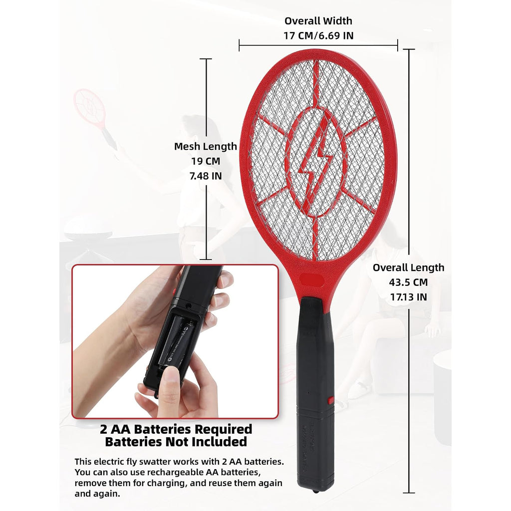 Electric Fly Swatter 2 Pack (Red & Blue), Battery Powered Bug Zapper Racket For Mosquitoes & Flies, Safe Protective Mesh, Indoor & Outdoor Use, Batteries Not Included