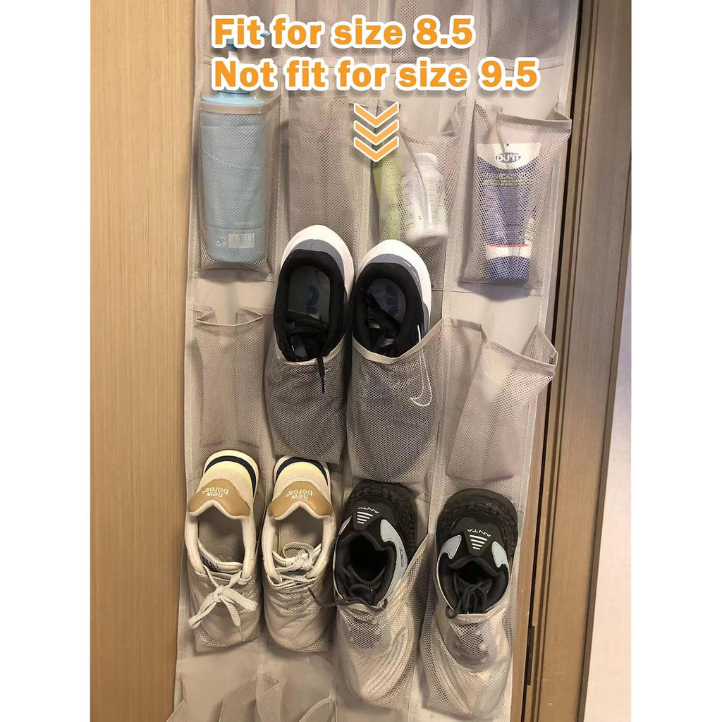 Amazon Basics 24 Medium Mesh Pocket Over-The-Door Hanging Shoe Organizer, Space Saving Shoe Storage, Light Grey | Over-The-Door
