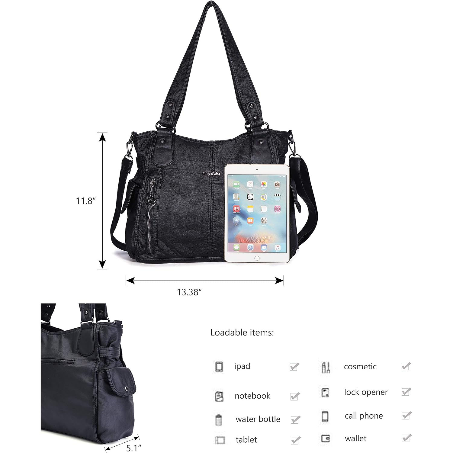 Angel Kiss Handbags For Womens Top-Handle Hobo Purse Roomy Casual Shoulder Bags Pu Tote Satchel Purse For Women