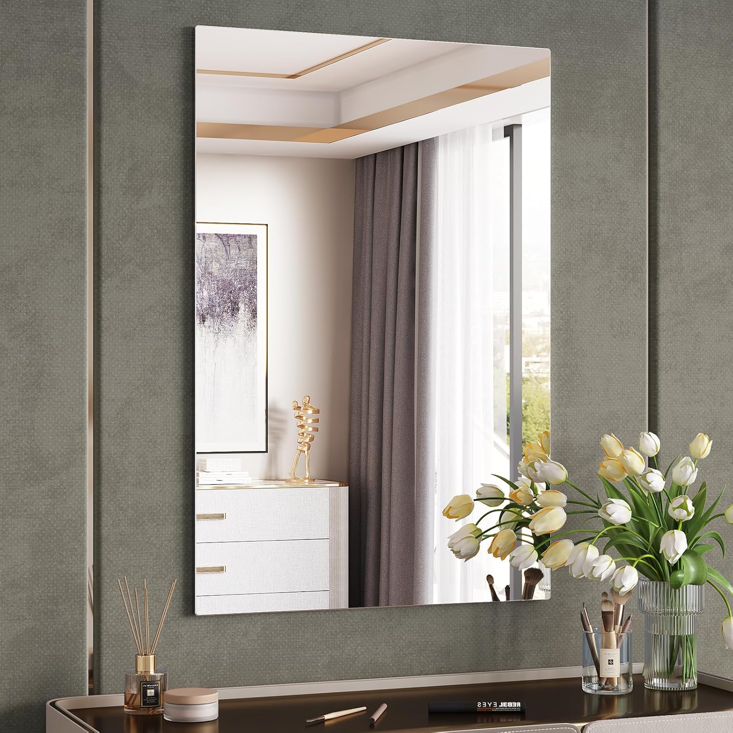 Frameless Bathroom Mirror, 24"x36" Frameless Vanity Mirror, Tempered Glass Rectangle Frameless Wall Mirror, Bathroom Mirrors for Over Sink, Living Room, Bedroom, Entryway